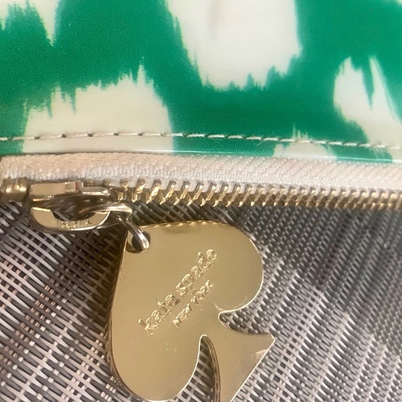 Kate Spade Designer logo zipper pencil pouch makeup bag school green white vtg - Picture 3 of 5